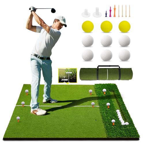 TTCBSPORTS Golf Hitting Mat with Dual Turf & Ball Tray 5x4FT